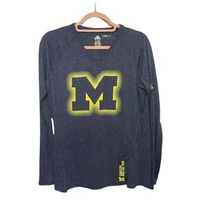 Adidas Climalite Shirt Top Womens Large Michigan U of M Blue Gold V Neck Stretch